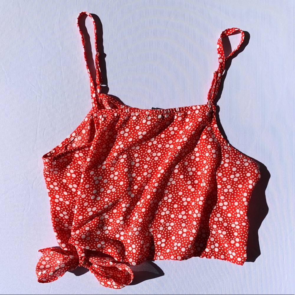 red & white polka dot crop top